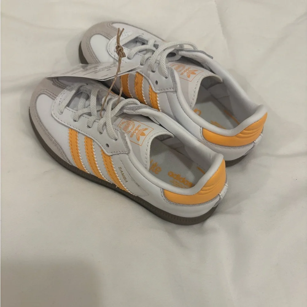 Adidas Kids Samba White and Orange Sneakers - Picture 2 of 6